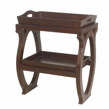 Console moderne me tabaka Walter, e veshur me susta në lëkurë kafe Viadurini