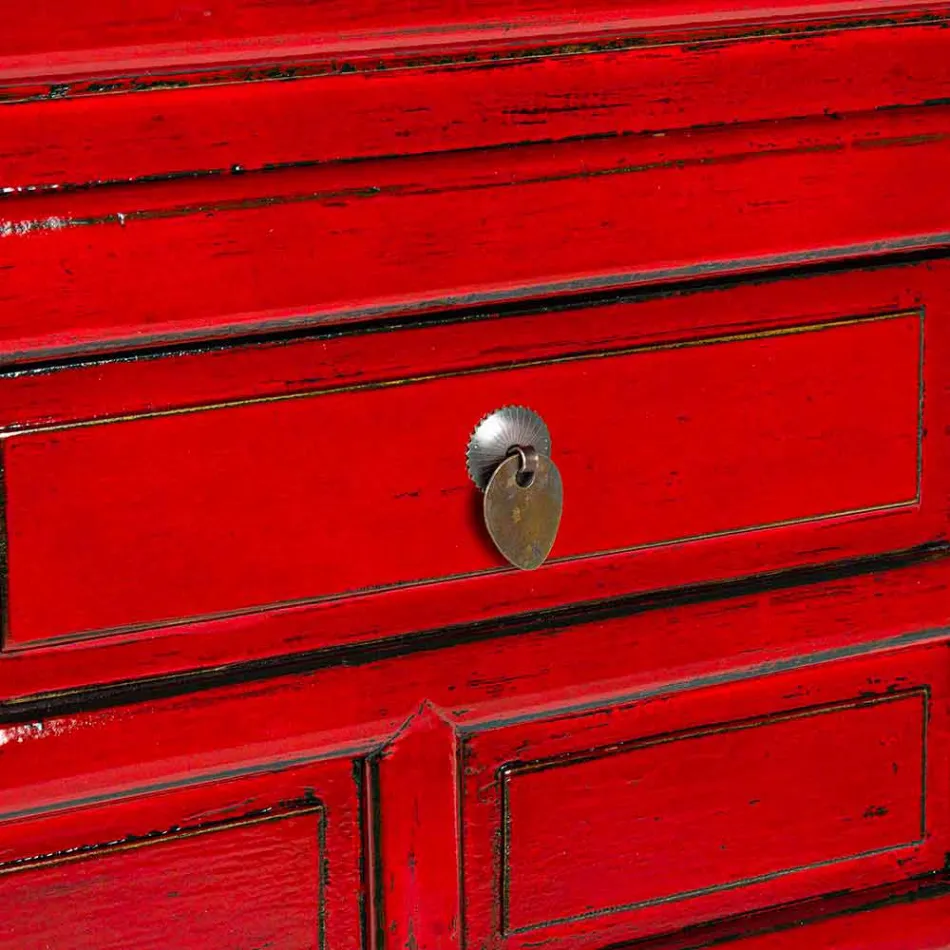 Konsolë e kuqe në Elm Wood me 3 sirtarë Homemotion Design - Sonten Viadurini