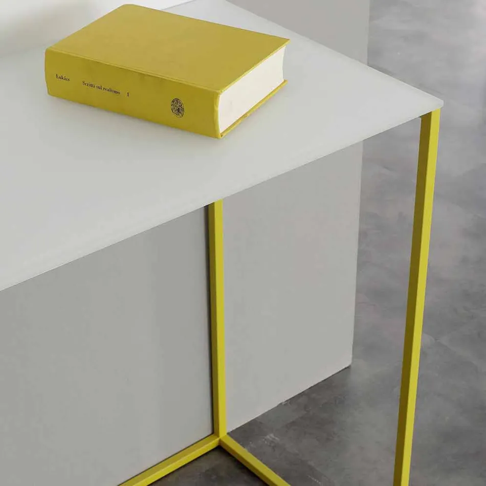 Konsolë për dhomën e ndenjes në kristal të bardhë me bazë metalike prodhuar në Itali - Iridio Viadurini