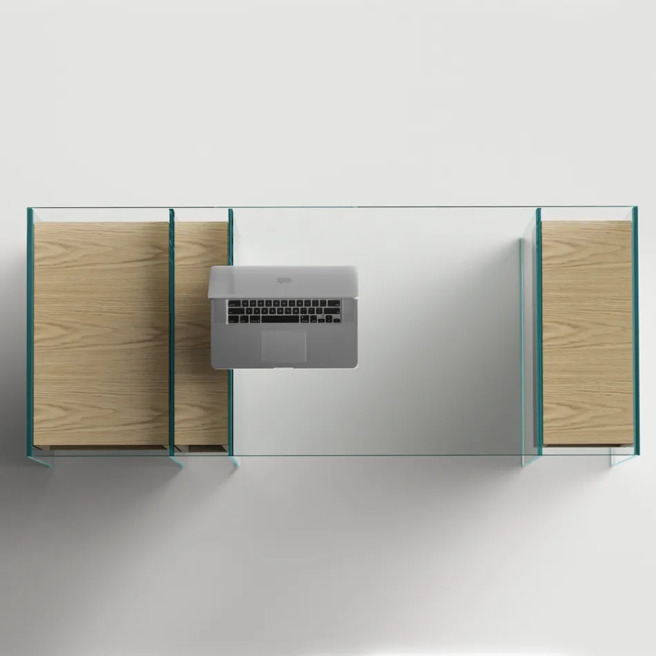 Tavolinë tavoline në qelq dhe dru tepër të pastër Prodhuar në Itali - Damiano Viadurini