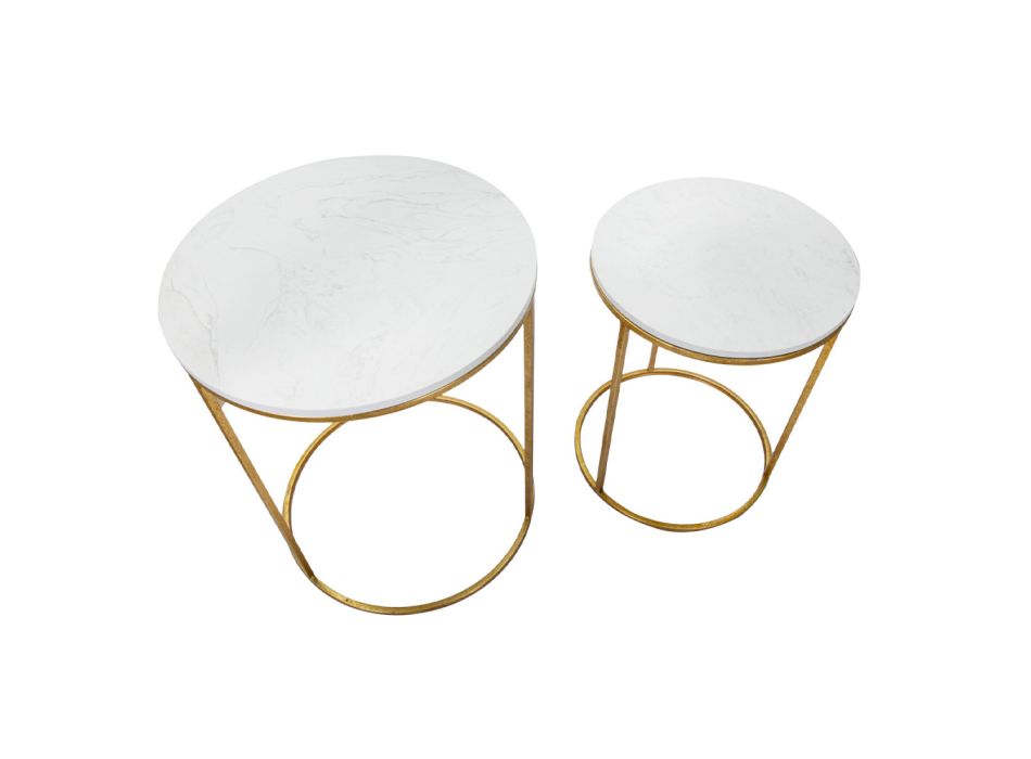 Çifti i tavolinave të rrumbullakëta të kafesë të artë në rrëshirë dhe hekur - Camilla Viadurini