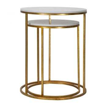Çifti i tavolinave të rrumbullakëta të kafesë në rrëshirë dhe hekur të artë - Camilla