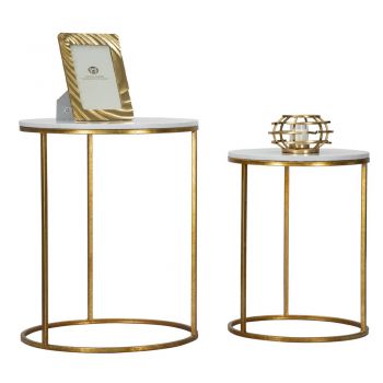 Çifti i tavolinave të rrumbullakëta të kafesë në rrëshirë dhe hekur të artë - Camilla