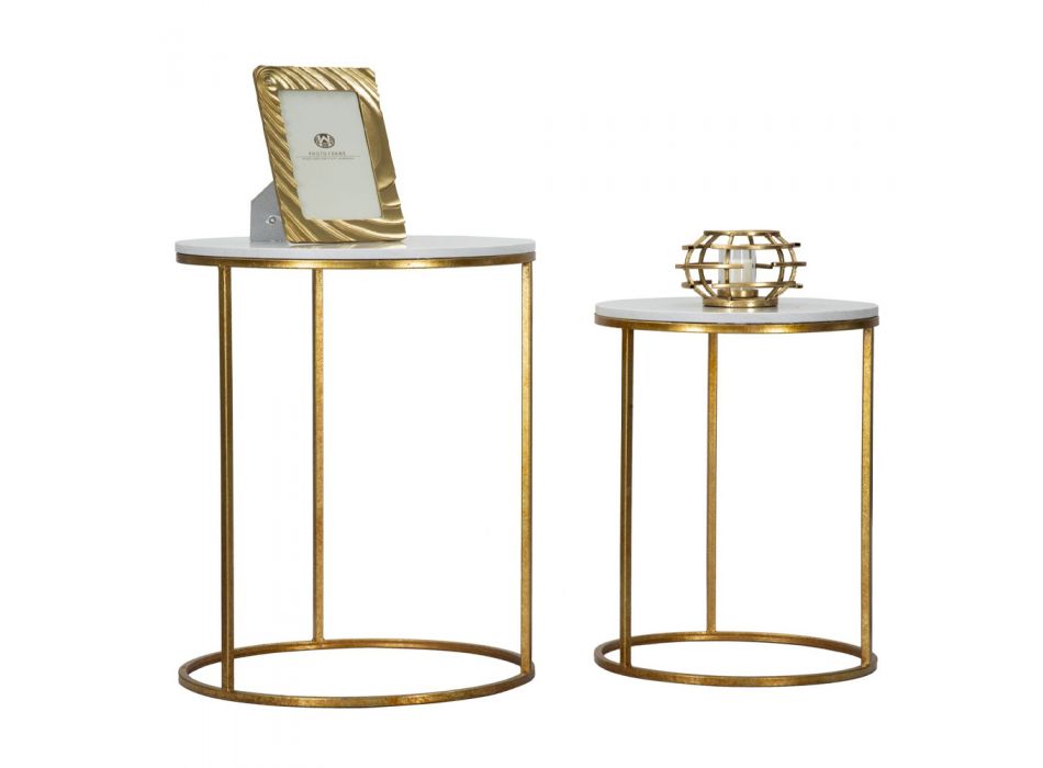 Çifti i tavolinave të rrumbullakëta të kafesë në rrëshirë dhe hekur të artë - Camilla Viadurini