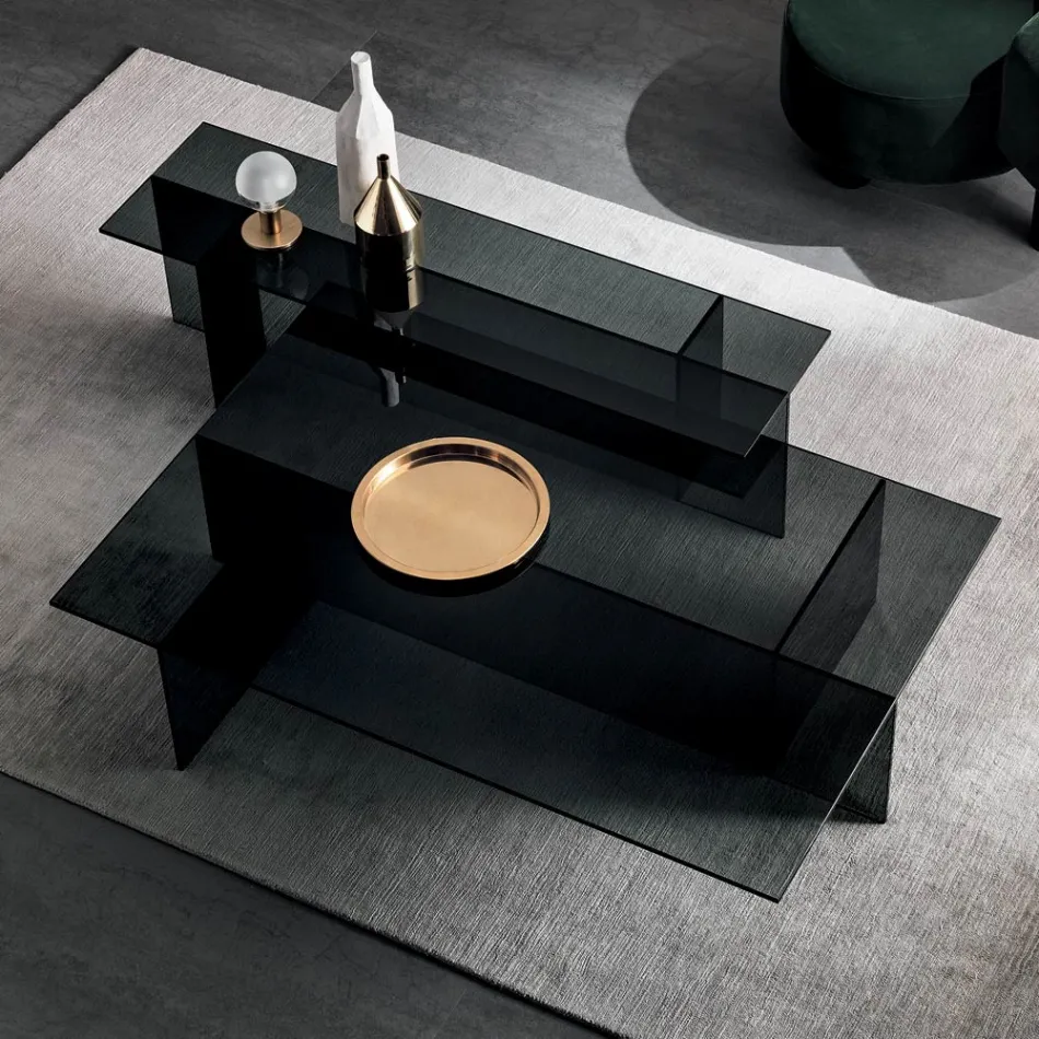 Një palë tavolina kafeje moderne me gotë të tymosur Prodhuar në Itali - Sestola Viadurini