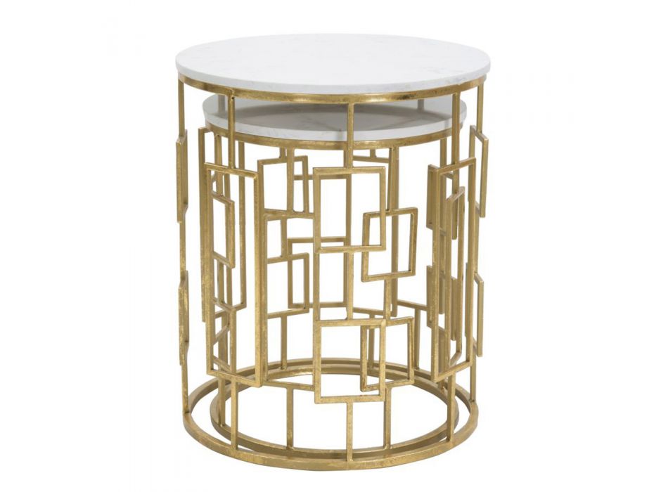 Çifti i tavolinave të rrumbullakëta të kafesë me strukturë hekuri - Marmolo Viadurini