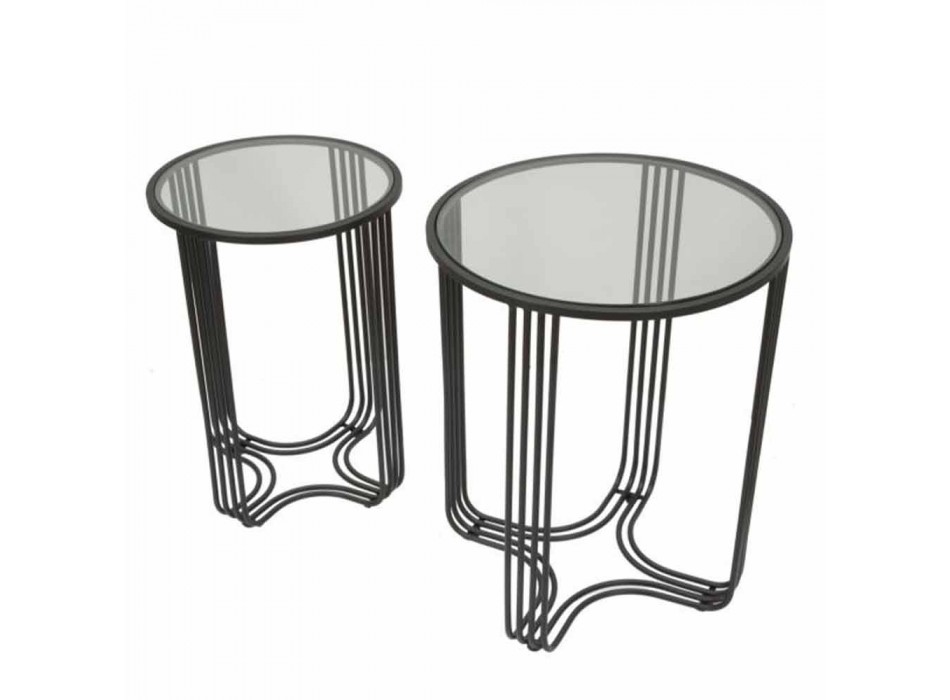 Çifti i tavolinave të rrumbullakëta të kafesë në dizajn modern prej hekuri dhe qelqi - Ezra Viadurini