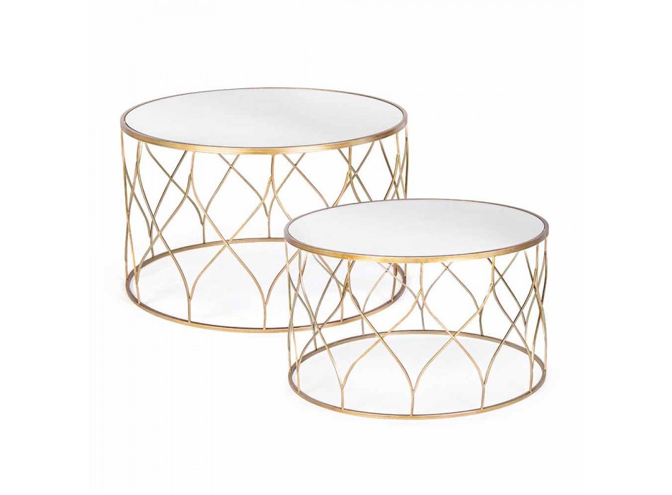 Çift tryezash të rrumbullakëta kafeje në lëvizje qelqi dhe çeliku - Amarillide