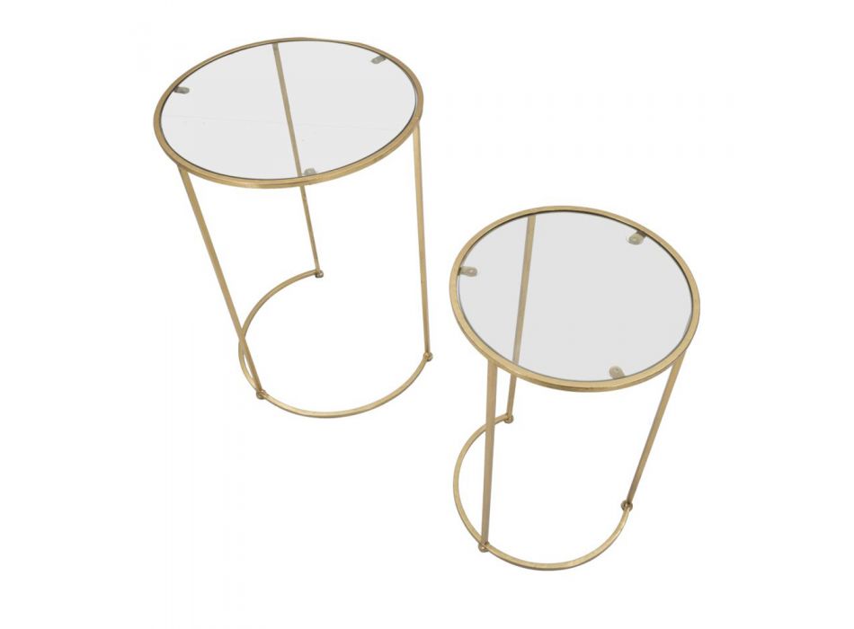 Çifti i tavolinave të rrumbullakëta të kafesë në qelq dhe hekur të artë - Avola Viadurini