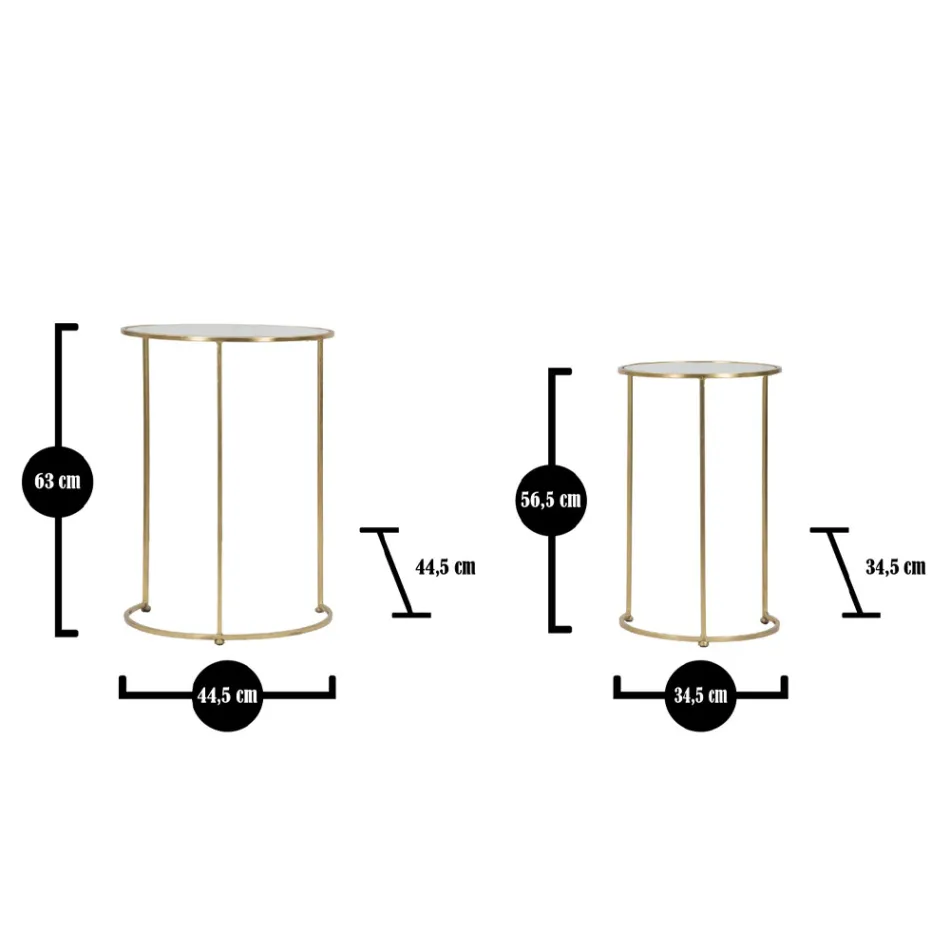Çifti i tavolinave të rrumbullakëta të kafesë në qelq dhe hekur të artë - Avola Viadurini