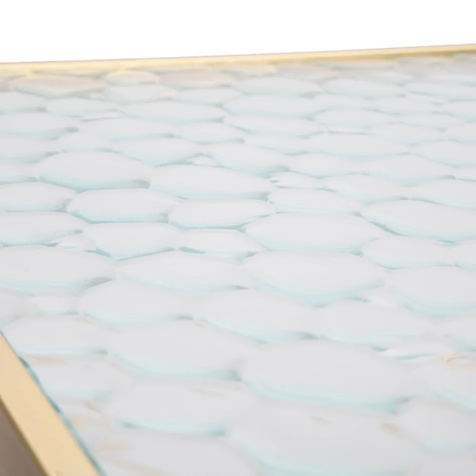 Një palë tavolina telefonike katrore në pjesën e sipërme prej hekuri dhe xhami të artë - Papa Viadurini