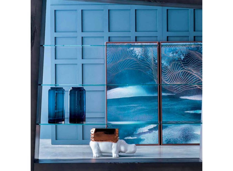Çift vazo dekorative në xham me ngjyrë blu dhe të tymosur, Dizajn Modern - Adriano