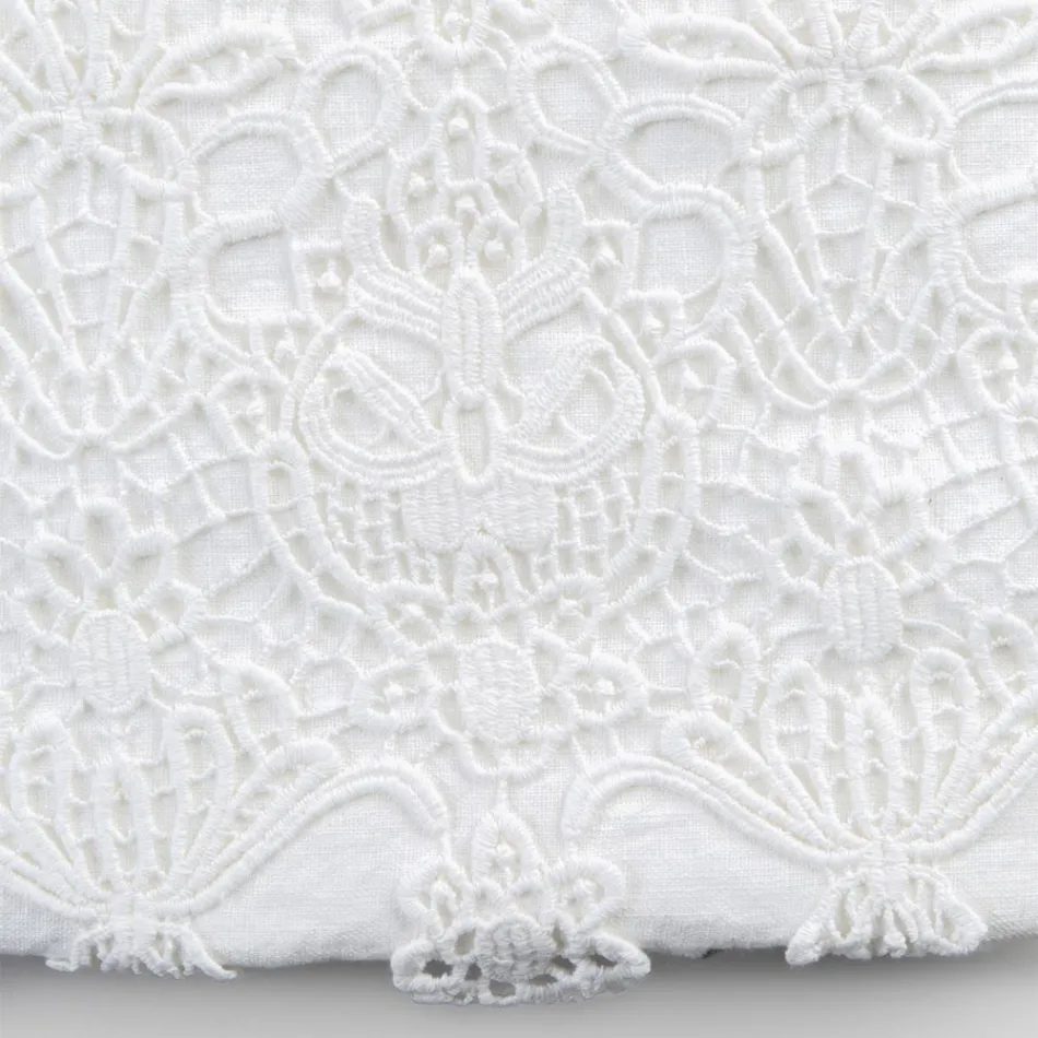 Mbulesa e dyfishtë prej liri me çantë magazinimi me pika dantelle - Amadeus Viadurini