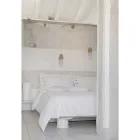 Mbulesa e dyfishtë prej liri me çantë magazinimi me pika dantelle - Amadeus Viadurini