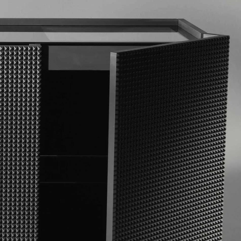 2 bufe ne ngjyre te zeze me 2 dyer dhe komodine e levizshme Flora Viadurini