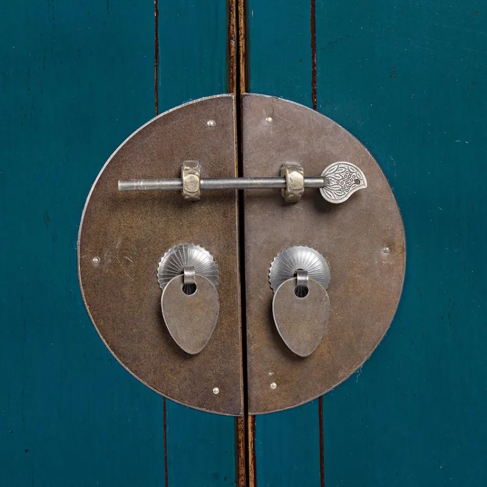 Komodinë e ulët me 2 dyer dhe 2 sirtarë Homemotion nga druri Elm Blue - Konan Viadurini