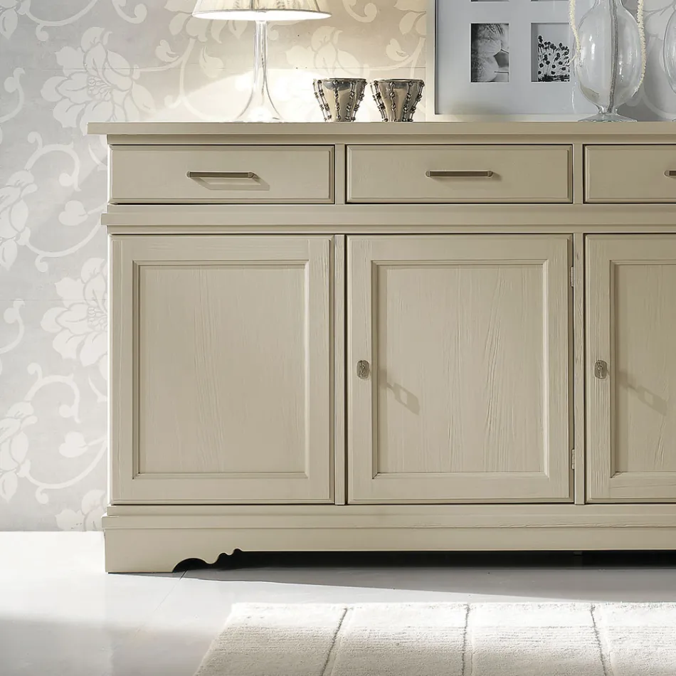 Tabela bufe me 3 dyer dhe 3 sirtarë në fildish të patinuar Prodhuar në Itali - Gleti Viadurini