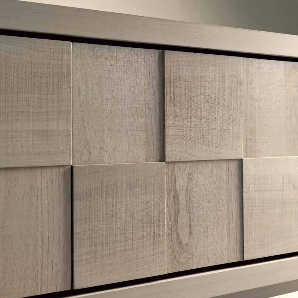 Tavolina anësore Nensi me 3 dyer në dru arre të ngurtë të dizajnit modern Viadurini