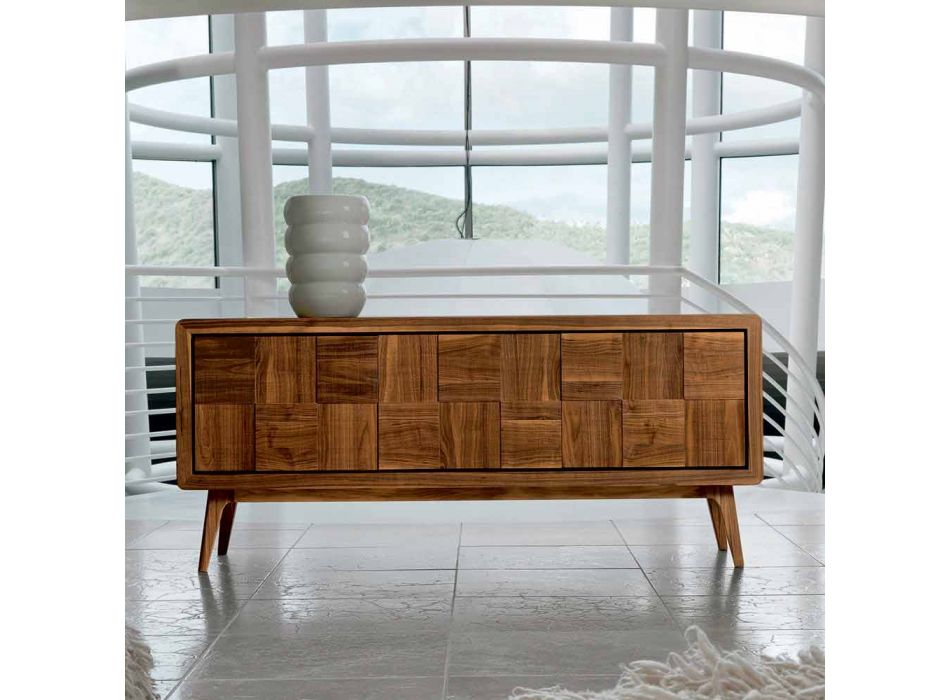 Tavolina anësore Nensi me 3 dyer në dru arre të ngurtë të dizajnit modern Viadurini