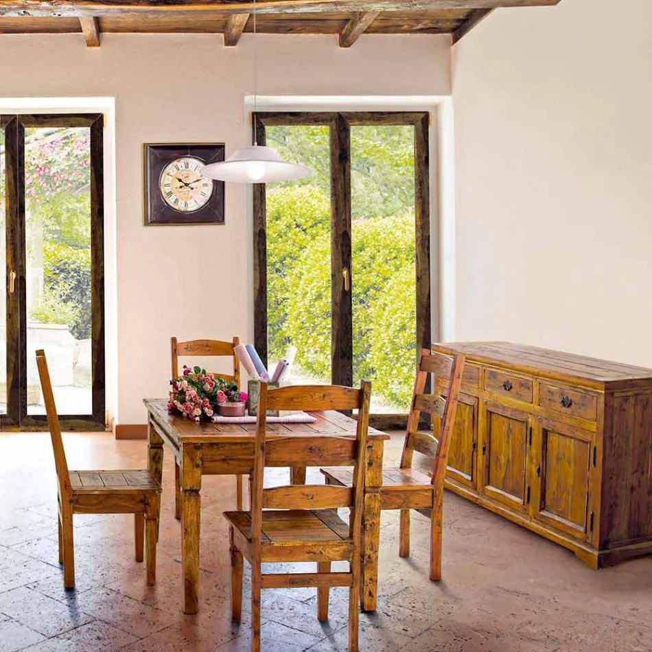 Dërrasë anësore me dizajn klasik në përfundim rustik me dru të akacies së ngurtë - Malaya Viadurini