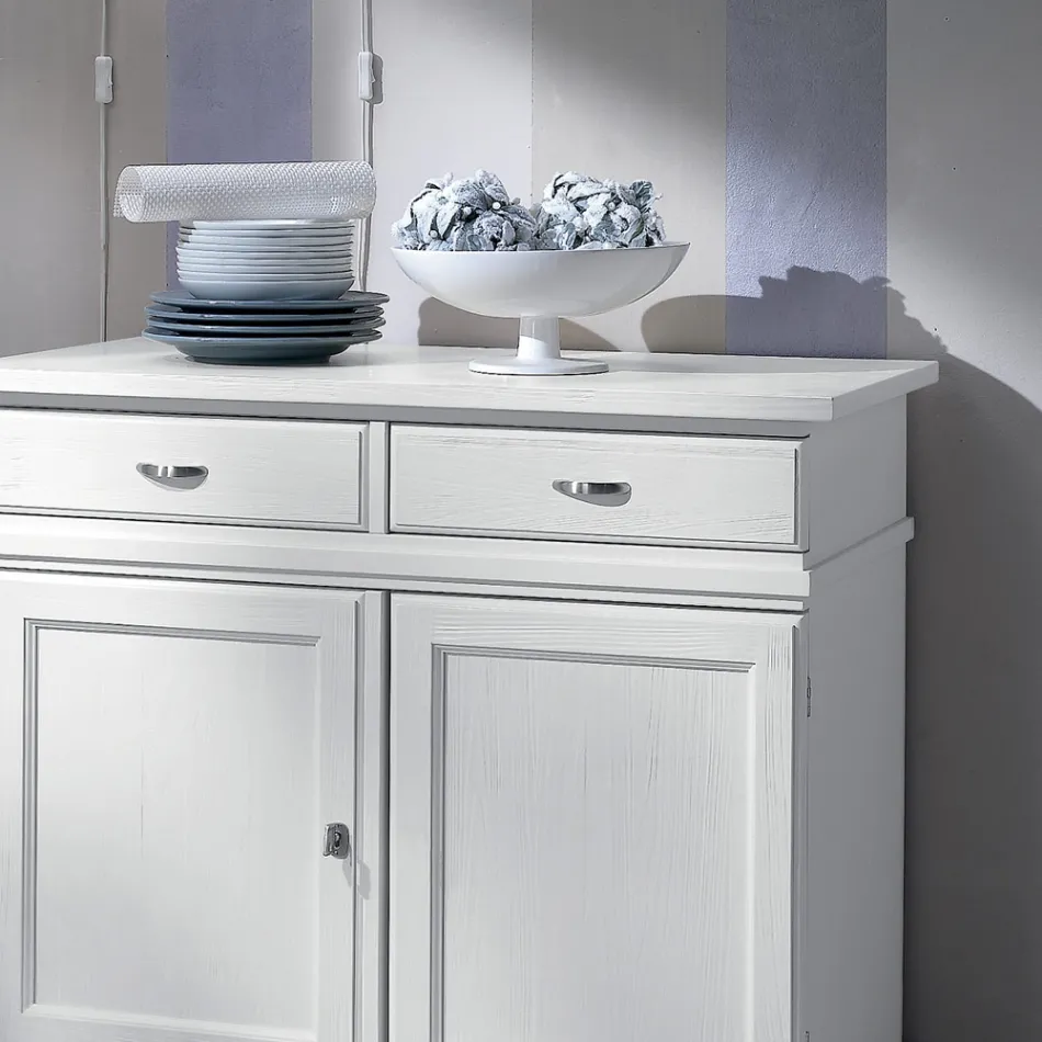 Tabela në dru të bardhë me llak me 2 dyer dhe 2 sirtarë Prodhuar në Itali - Sogbo Viadurini