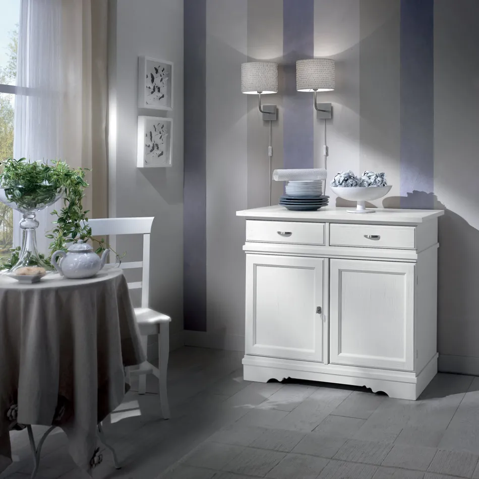 Tabela në dru të bardhë me llak me 2 dyer dhe 2 sirtarë Prodhuar në Itali - Sogbo Viadurini