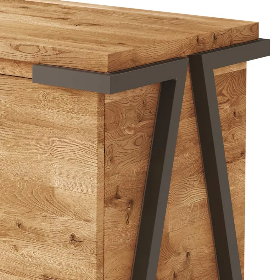 Tabela në dru lisi dhe metal me 2 dyer dhe ndarje të hapur Prodhuar në Itali - Jennifer Viadurini