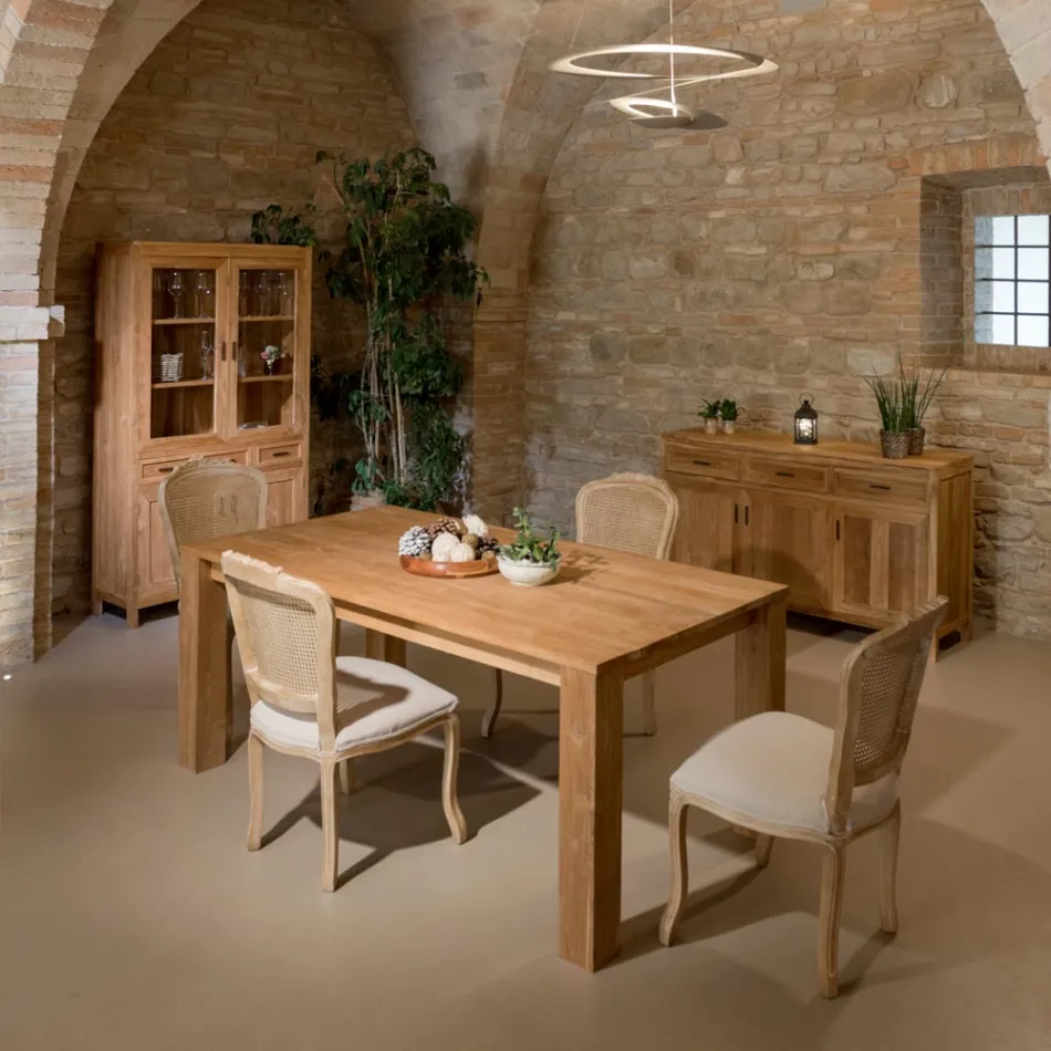 Bufe prej druri të fortë tiku me 3 dyer dhe 3 sirtarë - Sumo Viadurini