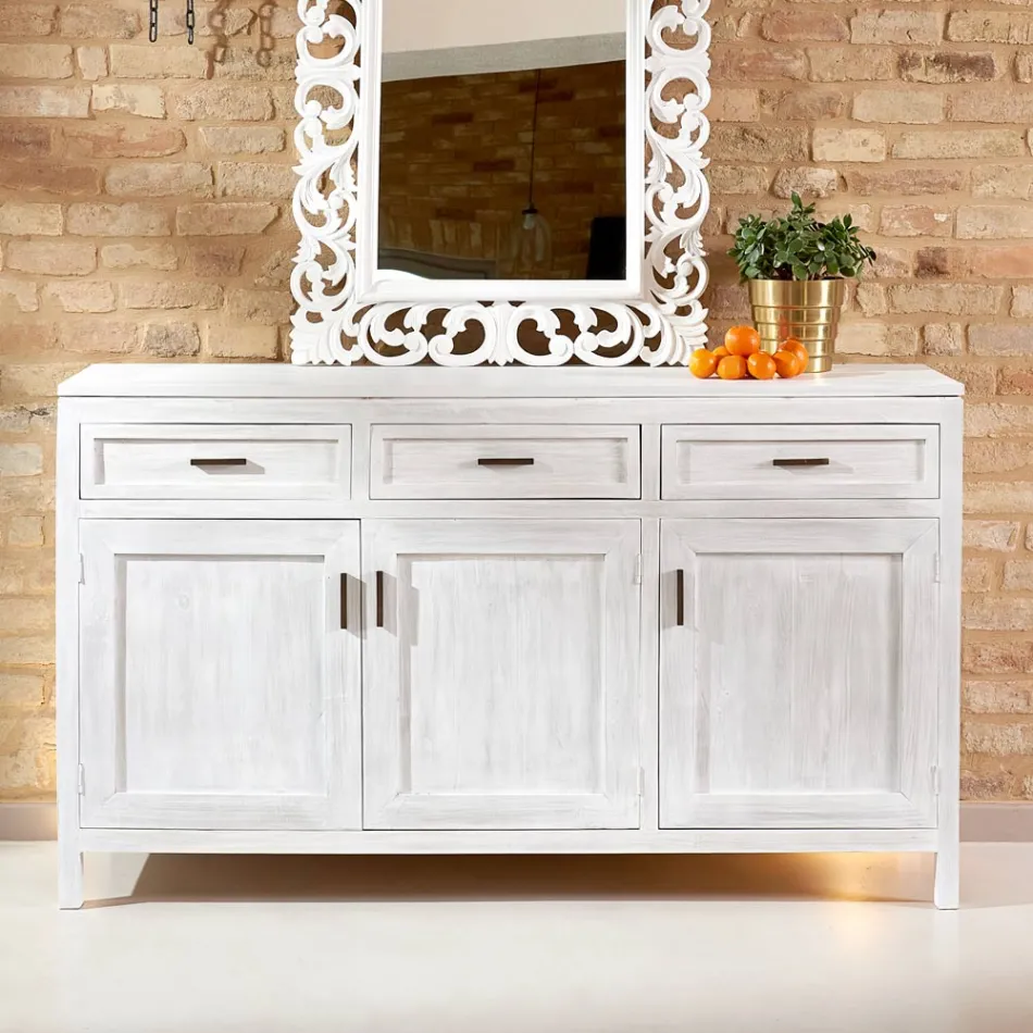 Bufe prej druri të fortë tiku me 3 dyer dhe 3 sirtarë - Sumo Viadurini