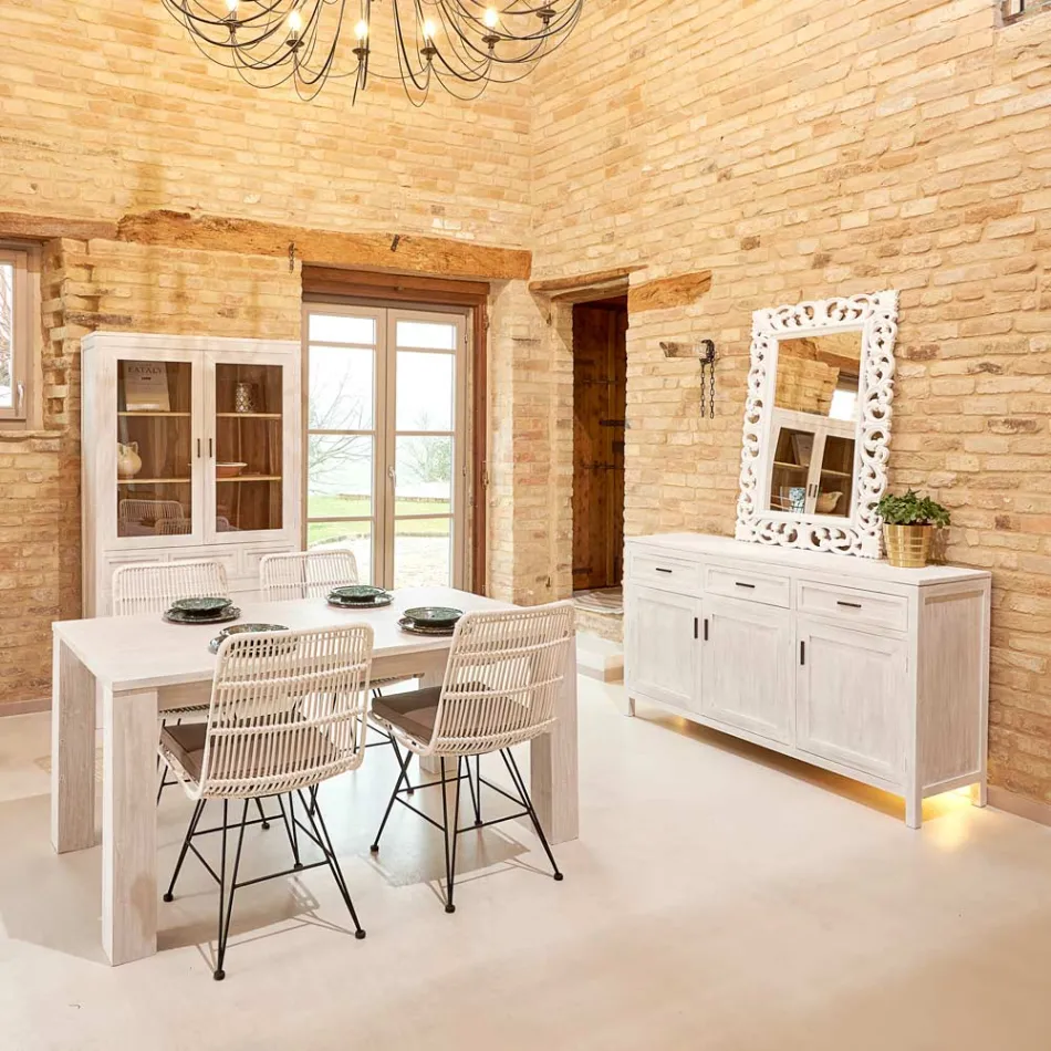 Bufe prej druri të fortë tiku me 3 dyer dhe 3 sirtarë - Sumo Viadurini