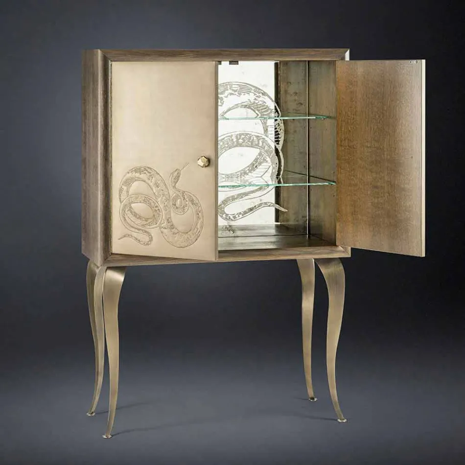 Stil anësor modern me 2 dyer në dru të ngurtë dhe lëkure aniline Joy Viadurini