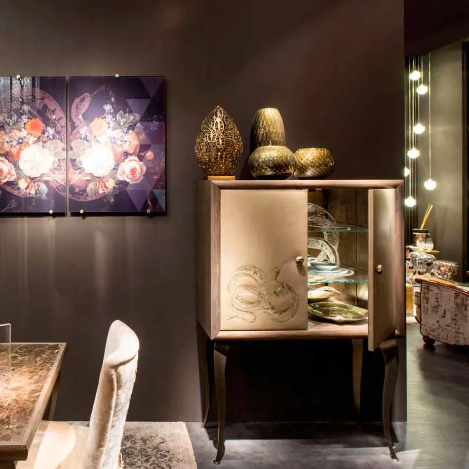 Stil anësor modern me 2 dyer në dru të ngurtë dhe lëkure aniline Joy Viadurini