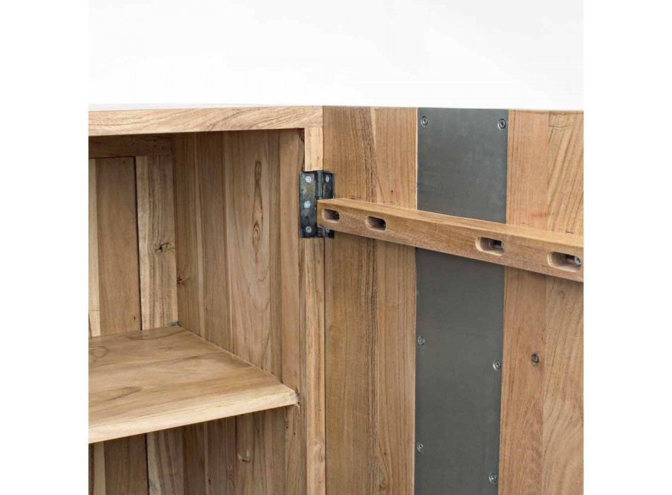 Dërrasë anësore moderne në dru akacie me futje metalike Homemotion - Sonia Viadurini