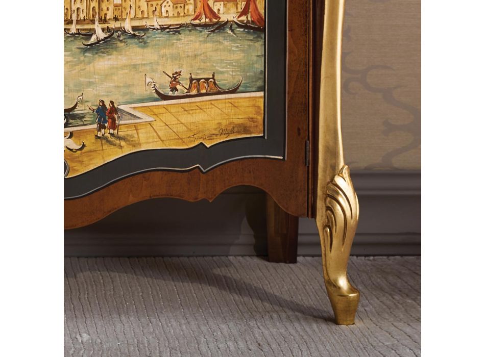 Bofoni i dhomës së ndenjes në dru me dekorim venecian Prodhuar në Itali - Ottaviano Viadurini