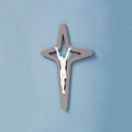 E bardhë dhe gri Christo Crucifix Laser gdhendur Prodhuar në Itali - Teresa Viadurini