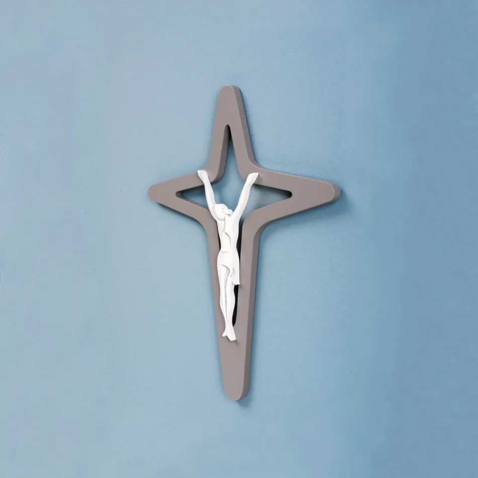 E bardhë dhe gri Christo Crucifix Laser gdhendur Prodhuar në Itali - Teresa Viadurini