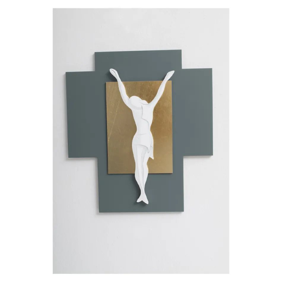 Kryq i gdhendur me lazer në zhavorr dhe gjethe ari Prodhuar në Itali - Cornelia Viadurini