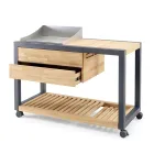 Kuzhinë e jashtme 140x65x93 cm E bërë nga dru tik dhe alumini - Convivial Viadurini