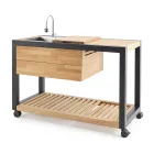 Kuzhinë e jashtme 140x65x93 cm E bërë nga dru tik dhe alumini - Convivial Viadurini