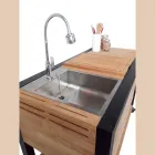 Kuzhinë e jashtme 140x65x93 cm E bërë nga dru tik dhe alumini - Convivial Viadurini