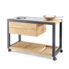 Kuzhinë e jashtme 140x65x93 cm E bërë nga dru tik dhe alumini - Convivial Viadurini