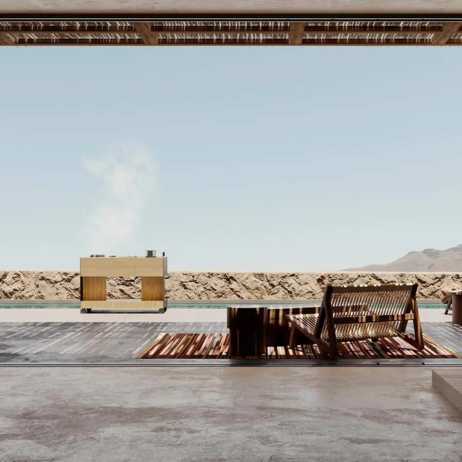 Kuzhina e jashtme 141x70x93 cm E punuar me dru tik dhe alumini - Stilosa Viadurini