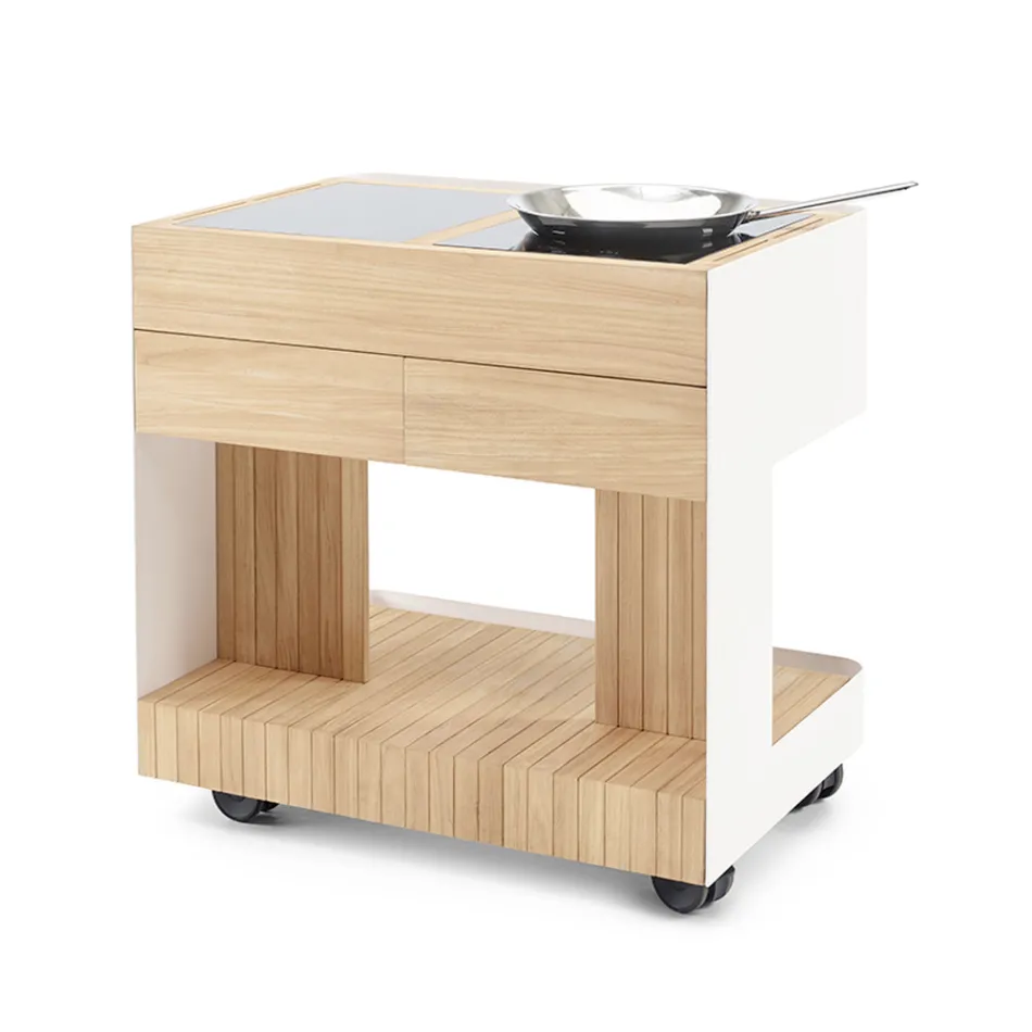 Kuzhinë e jashtme 96x70x93 cm E bërë nga dru tik dhe alumini - i rafinuar Viadurini