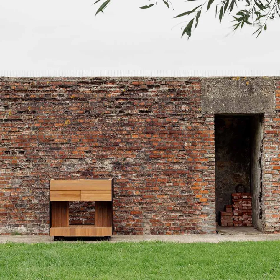 Kuzhinë e jashtme 96x70x93 cm E bërë nga dru tik dhe alumini - i rafinuar Viadurini