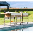 Kuzhina moderne e kopshtit në natyrë në rrota prej druri dhe çeliku - Buoncalliope Viadurini