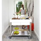 Kuzhina moderne në rrota për kopshtin e jashtëm në dru dhe çelik - Calliope Viadurini