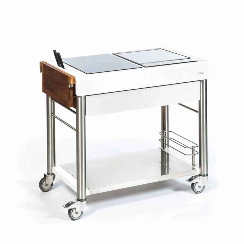 Kuzhina moderne në rrota për kopshtin e jashtëm në dru dhe çelik - Calliope Viadurini