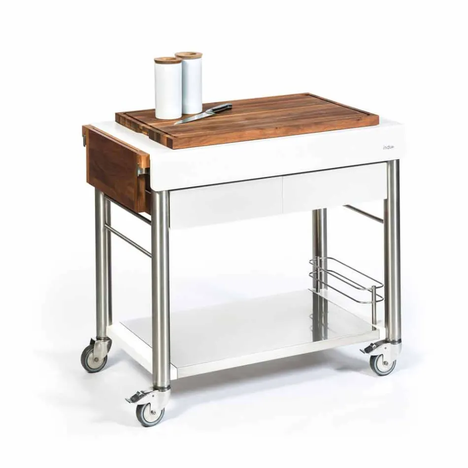 Kuzhina moderne në rrota për kopshtin e jashtëm në dru dhe çelik - Calliope Viadurini