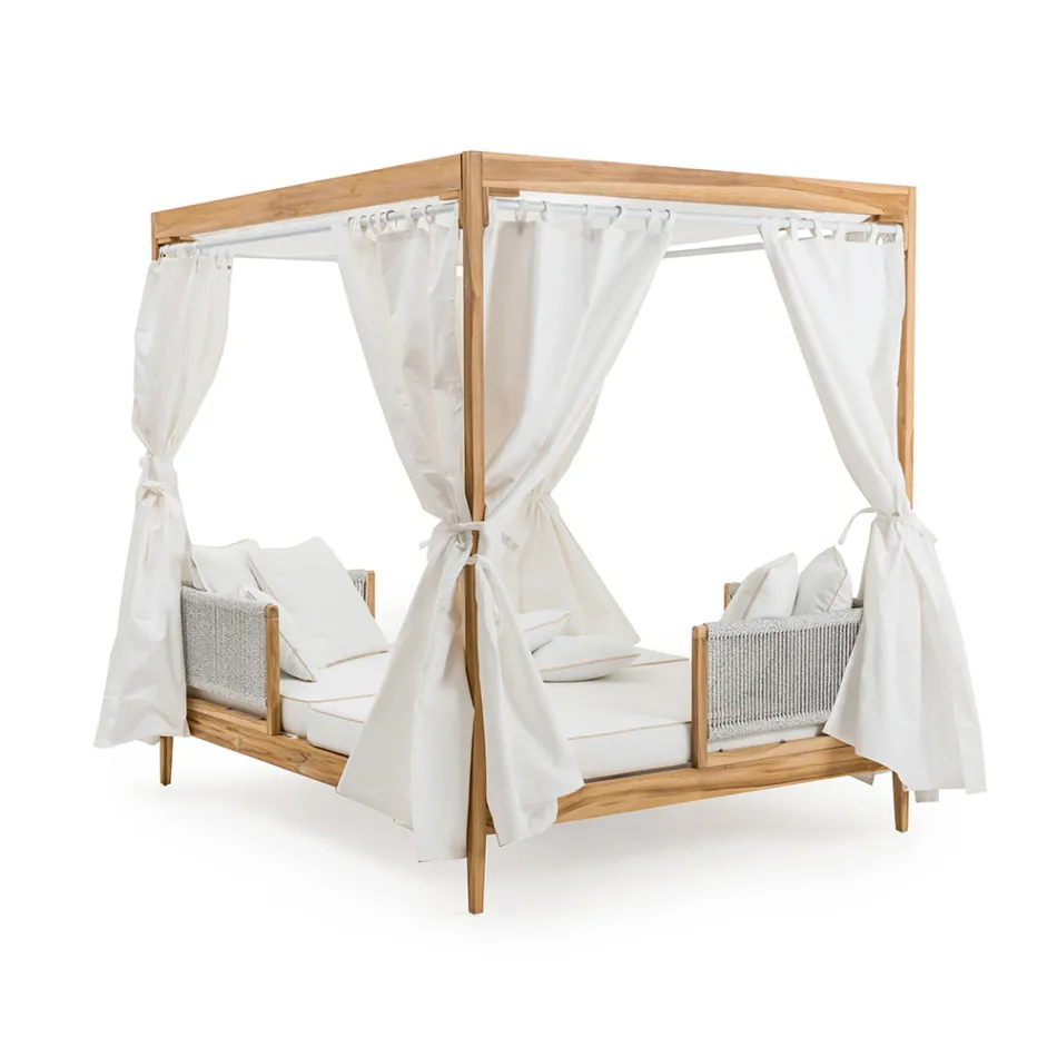 Krevat dielli në natyrë në Teak dhe Litar Weaving - Arjuna Viadurini