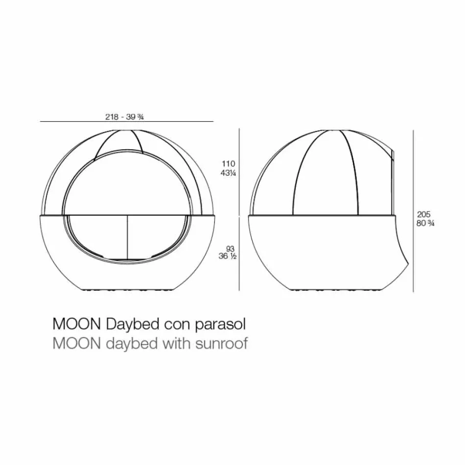 Kopsht luksoz me kopsht me dizajn rrumbullakët me parazol - Ulm Moon nga Vondom Viadurini